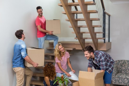 Removal van and moving boxes for a house move in Edgware