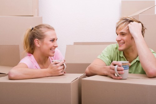 Removal van loading household boxes in Edgware