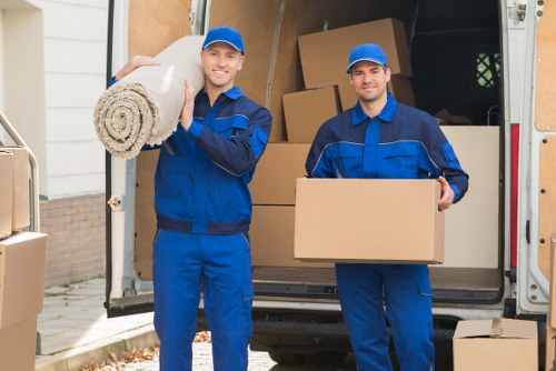 Office relocation planning in Edgware with moving boxes and workspace items