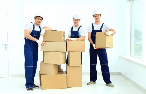 Moving crew handling furniture in a residential property