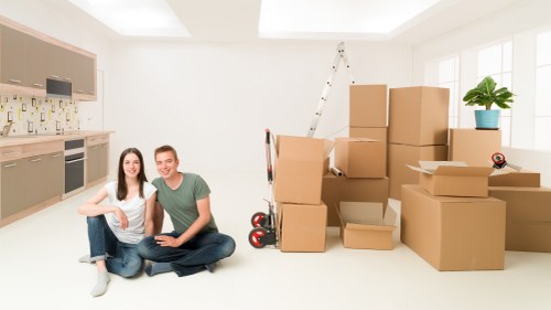 Packed boxes and furniture ready for transport during an Edgware removal