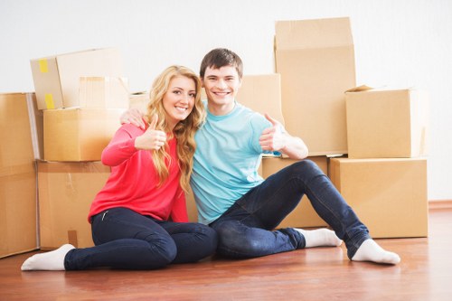 Packed boxes and furniture ready for transport in Edgware